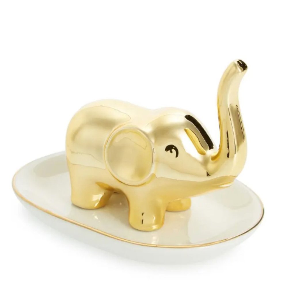 Ceramic gold Elephant Jewelry Trinket Dish Tray